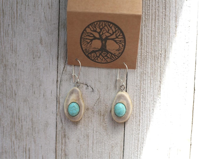 Handmade Earrings in Shed Deer Antler & Turquoise