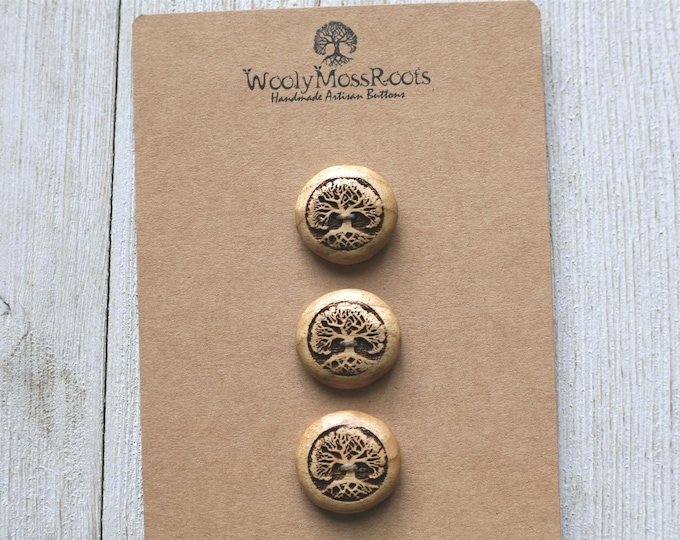 SALE! 3 Woodland Tree Buttons in Oregon Myrtlewood
