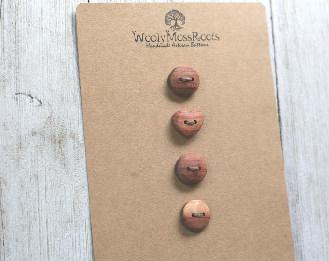 SALE! Button Mix - 4 Rustic Red Cedar Wood Buttons – Handmade Artisan Craft Supplies