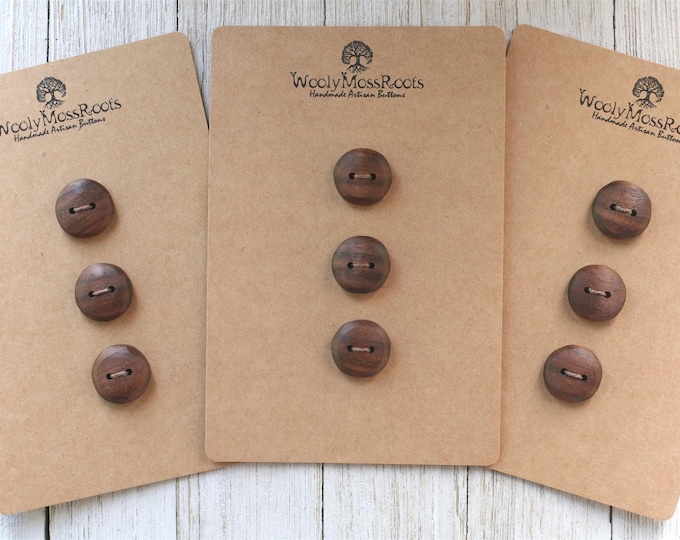 Sets of 3 Rustic Buttons in Black Walnut Wood