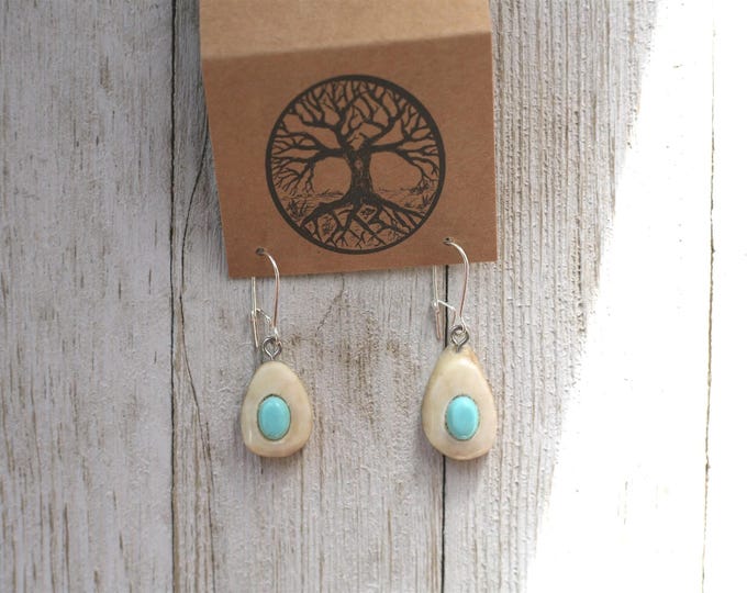 Handmade Earrings in Shed Deer Antler & Turquoise