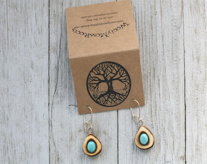 Handmade Earrings in Shed Deer Antler & Turquoise
