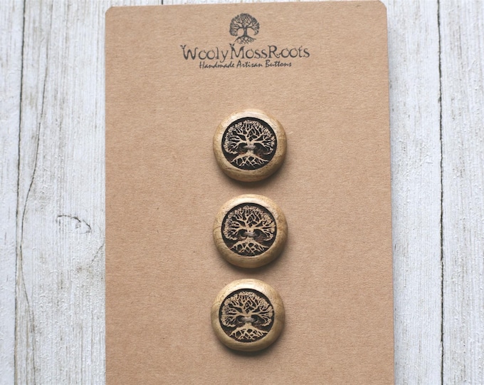 3 Woodland Tree Buttons in Oregon Myrtlewood