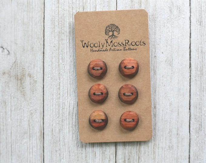 6 Handmade Rustic Buttons in Red Cedar Wood