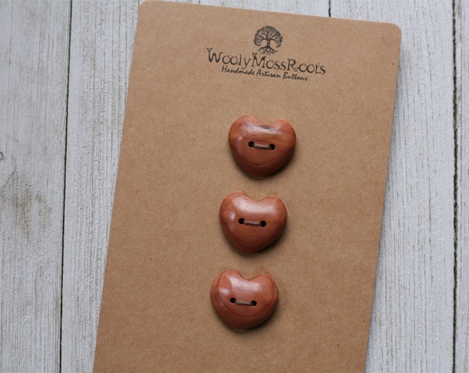 SALE! 3 Carved Heart Buttons in Red Cedar {1"}