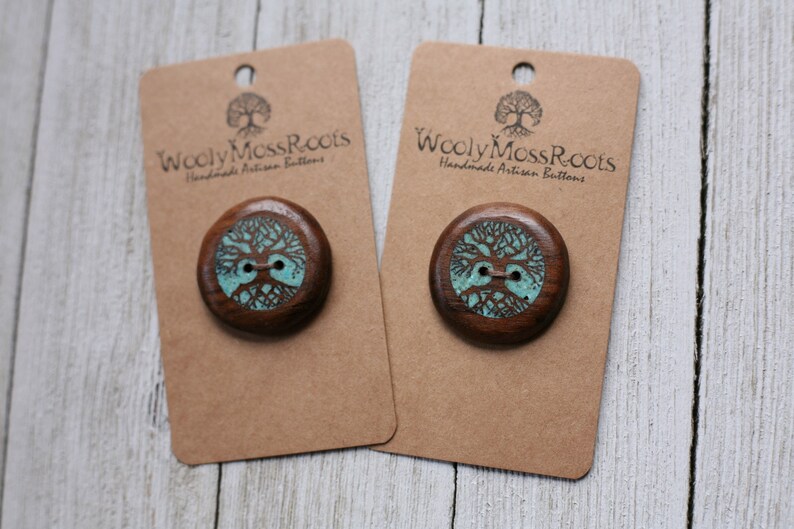 Inlay Turquoise Tree Buttons in Black Walnut 1 & 1/8 image 2