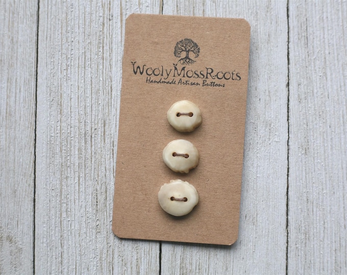 3 Small Handmade Buttons in Shed Deer Antler