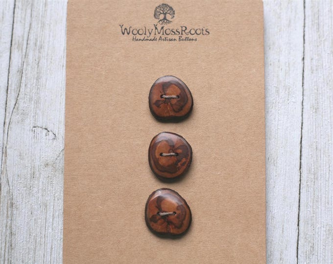 3 Handmade Buttons in Spalted Huckleberry Wood