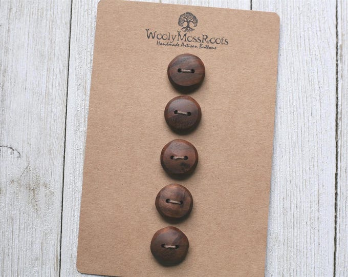 5 Rustic Buttons in Black Walnut Wood