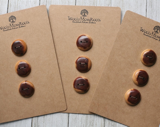 Sets of 3 Handmade Buttons in Red Cedar Wood