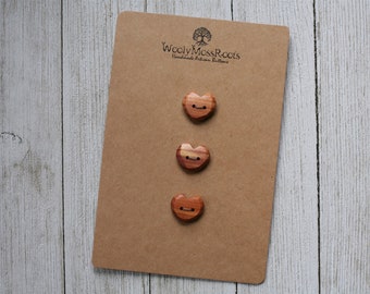 SALE! 3 Rustic Wood Heart Buttons in Red Cedar {3/4"}