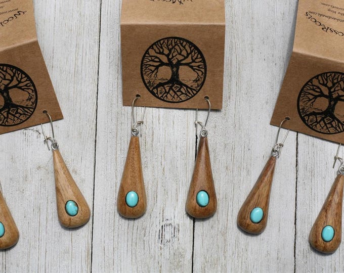 Handmade Earrings: Oregon Myrtlewood & Turquoise
