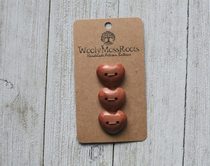 SALE! 3 Handmade Heart Buttons in Red Cedar Wood