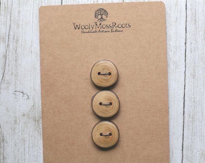 3 Rustic Branch Buttons in Hickory Wood {handmade wooden buttons}