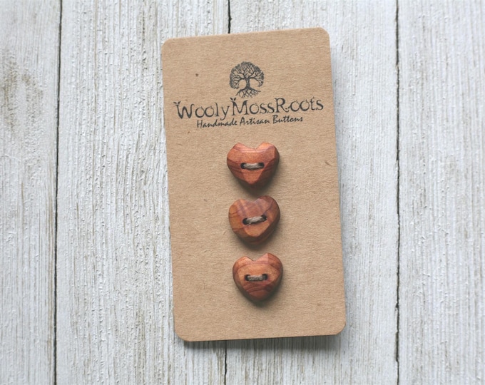 SALE! 3 Rustic Heart Buttons in Red Cedar Wood {Handmade Wooden Buttons}