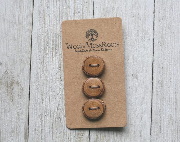 3 Rustic Branch Buttons in Sassafras Wood {handmade wooden buttons}