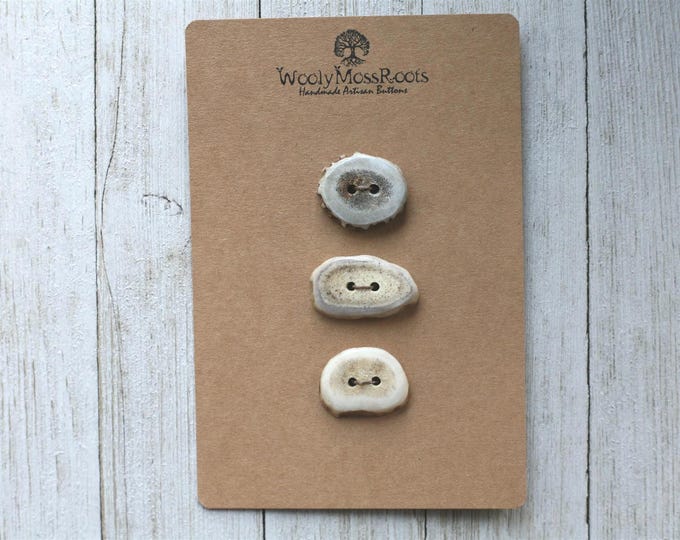 3 Handmade Buttons in Shed Deer Antler {Button Mix}