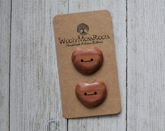 SALE! 2 Carved Heart Buttons in Red Cedar {1"}