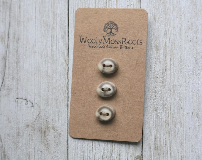 3 Tiny Handmade Buttons in Shed Deer Antler {1/2"}