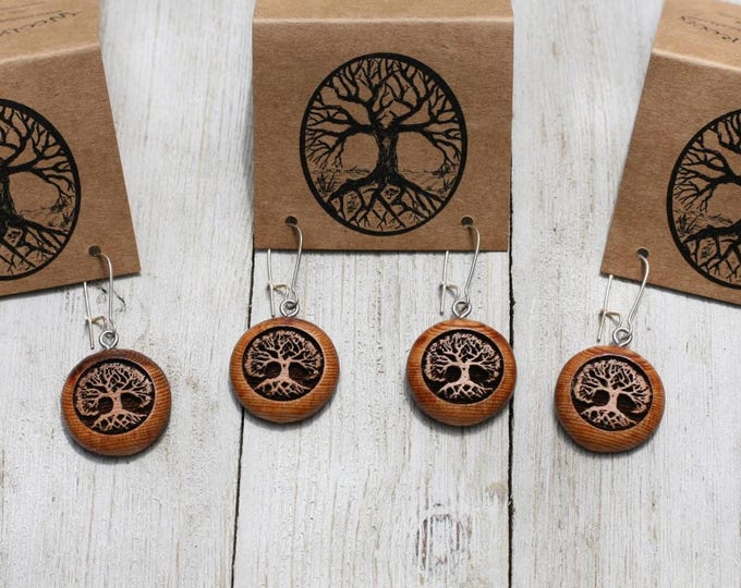 Tree Earrings in Oregon Yew Wood