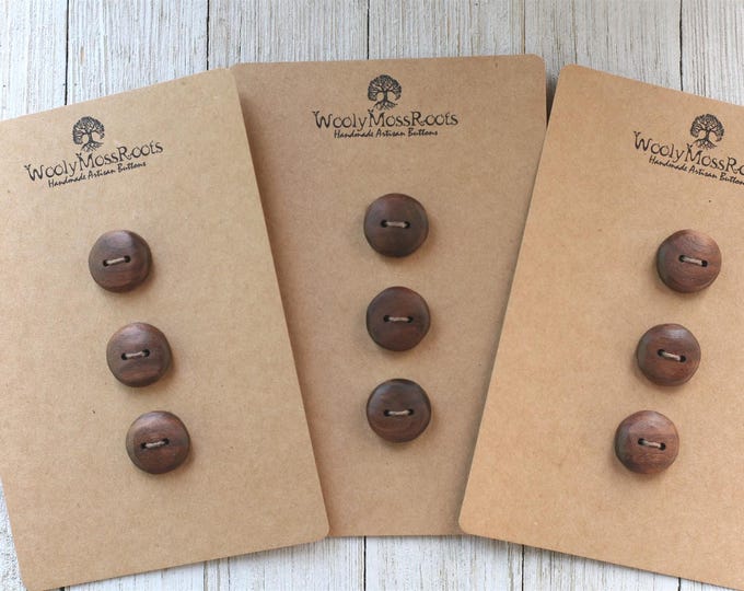 Sets of 3 Rustic Buttons in Black Walnut Wood
