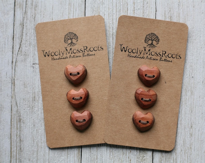 6 Rustic Heart Buttons in Red Cedar Wood