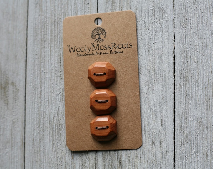 3 Baroque Faceted Wood Buttons in Red Cedar