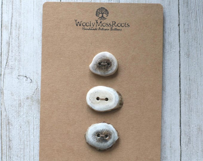 3 Handmade Buttons in Shed Deer Antler {Button Mix}
