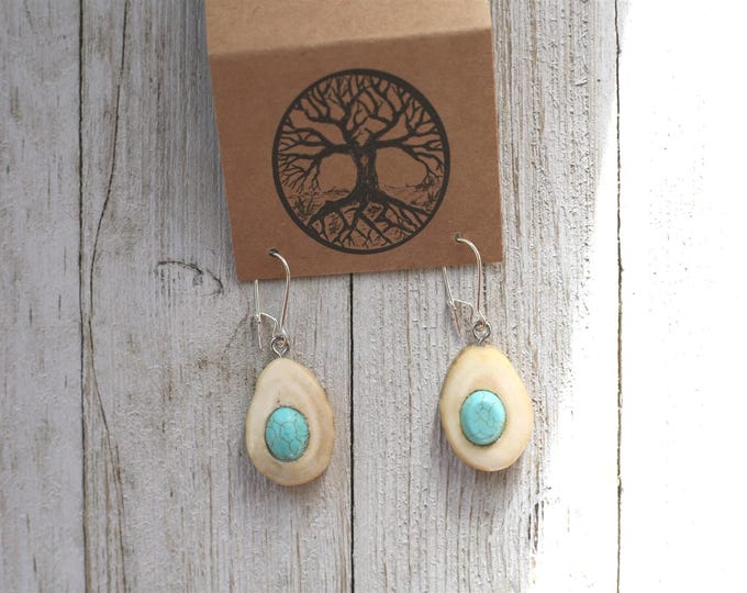 Handmade Earrings in Shed Deer Antler & Turquoise