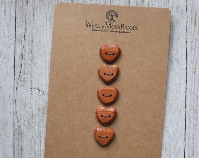 SALE! 5 Rustic Heart Buttons in Red Cedar Wood