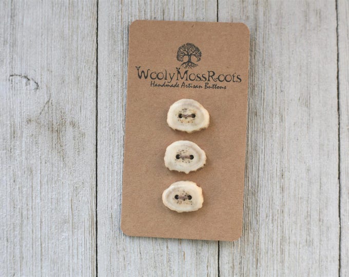 3 Small Handmade Buttons in Shed Deer Antler