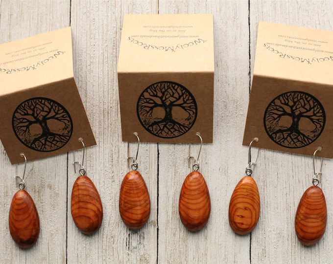 Handmade Earrings in Oregon Yew Wood