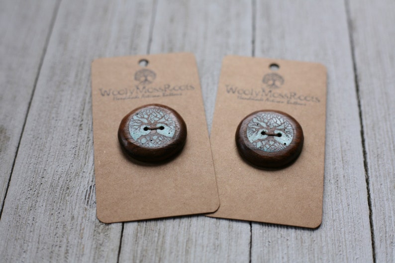 Inlay Turquoise Tree Buttons in Black Walnut 1 & 1/8 image 5