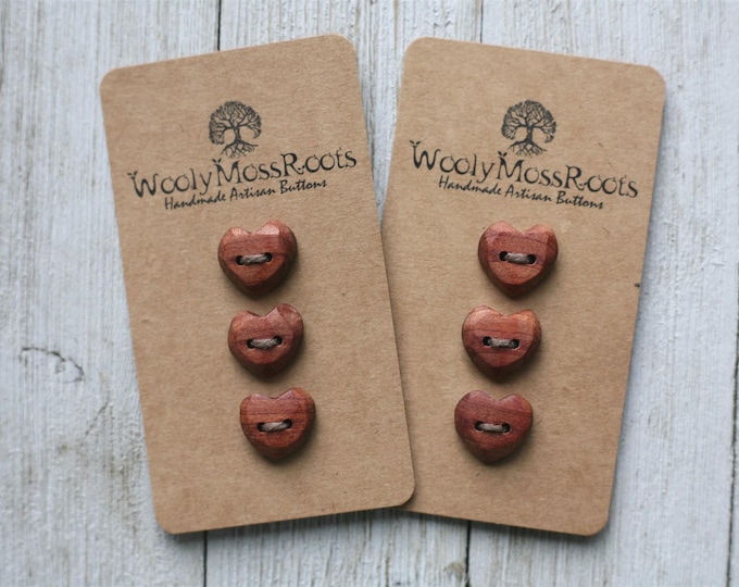SALE! 6 Rustic Heart Buttons in Red Cedar Wood