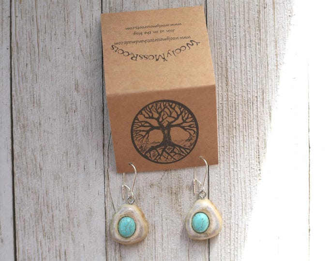 Handmade Earrings in Shed Deer Antler & Turquoise