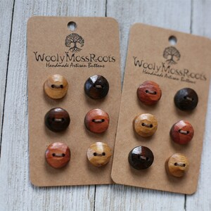 Handmade Button Mix 6 Tiny Rustic Wood Buttons 1/2 image 3