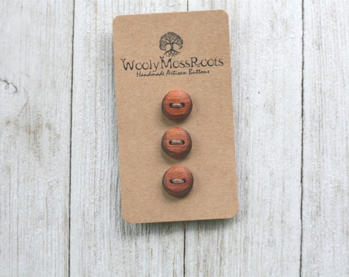 3 Handmade Rustic Buttons in Red Cedar Wood {handmade wooden buttons}