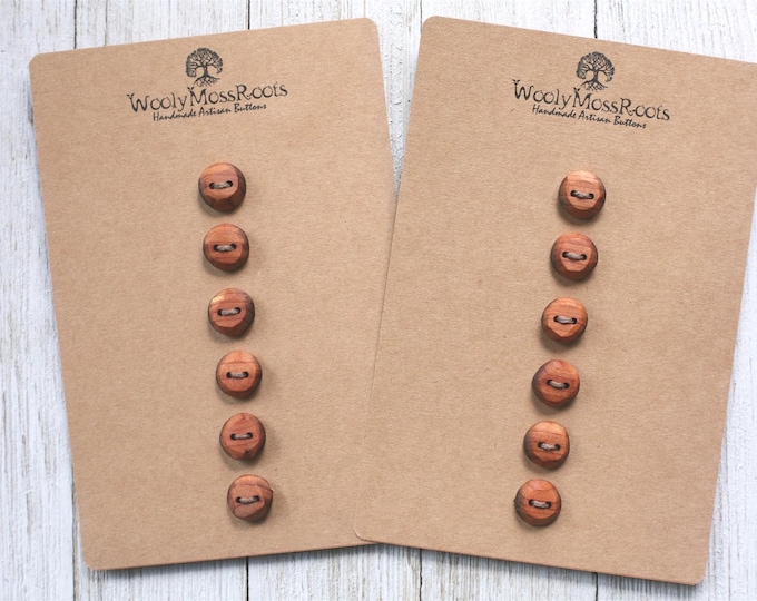 Sets of 6 Handmade Rustic Buttons in Red Cedar Wood