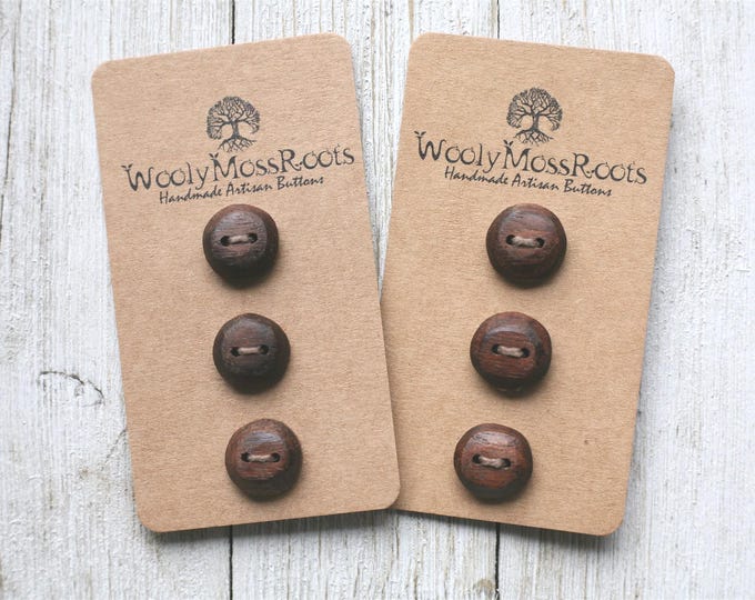 Sets of 3 Rustic Buttons in Black Walnut Wood