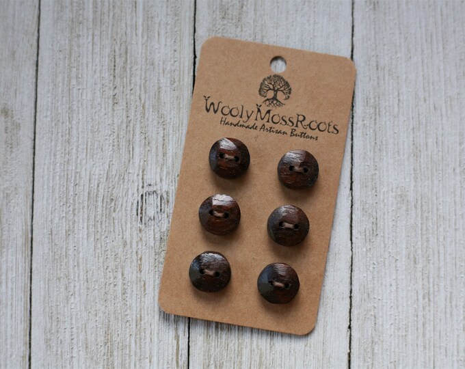 6 Tiny Rustic Wood Buttons in Black Walnut {1/2