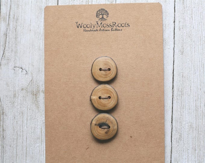 3 Rustic Branch Buttons in Hickory Wood {handmade wooden buttons}