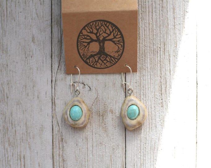 Handmade Earrings in Shed Deer Antler & Turquoise