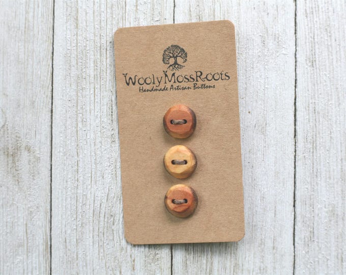 3 Rustic Red Cedar Wood Buttons – Handmade Artisan Craft Supplies
