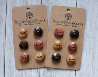 Handmade Button Mix- 6 Tiny Rustic Wood Buttons {1/2"}