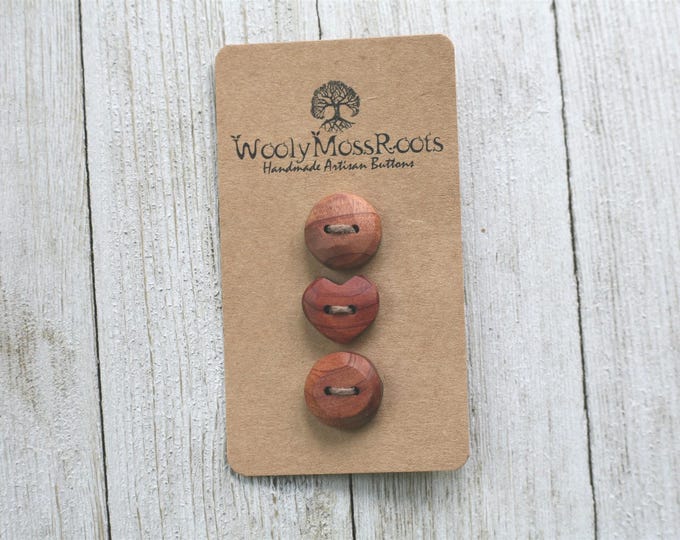 Button Mix - 3 Rustic Red Cedar Wood Buttons – Handmade Artisan Craft Supplies