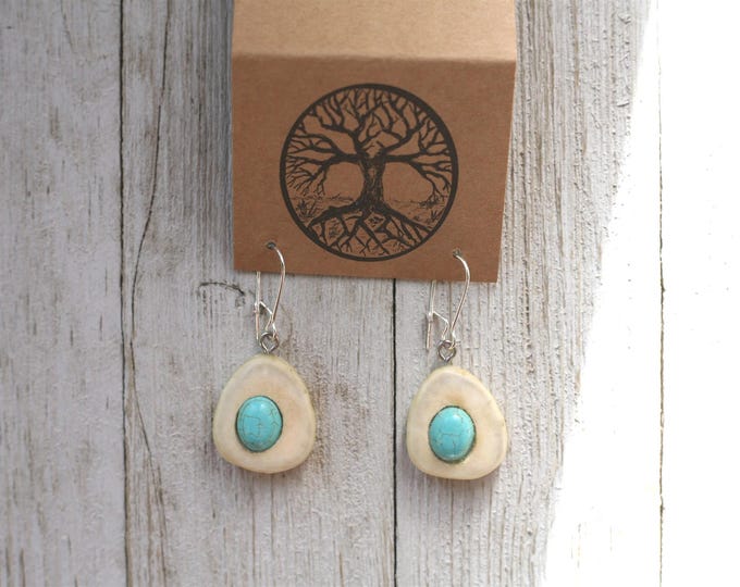 Handmade Earrings in Shed Deer Antler & Turquoise