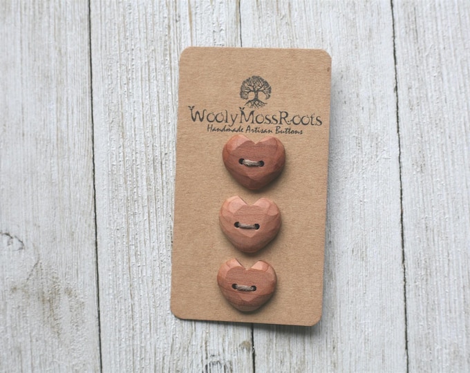 Handmade Button Mix {3 Rustic Heart Buttons in Red Cedar Wood}