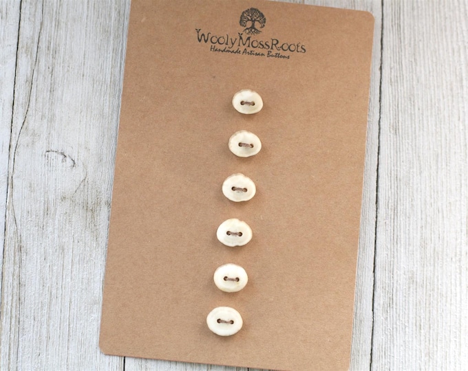 6 Tiny Handmade Buttons in Shed Deer Antler {Cascading Sizes}