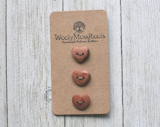 SALE! 3 Rustic Heart Buttons in Red Cedar Wood {Handmade Wooden Buttons}