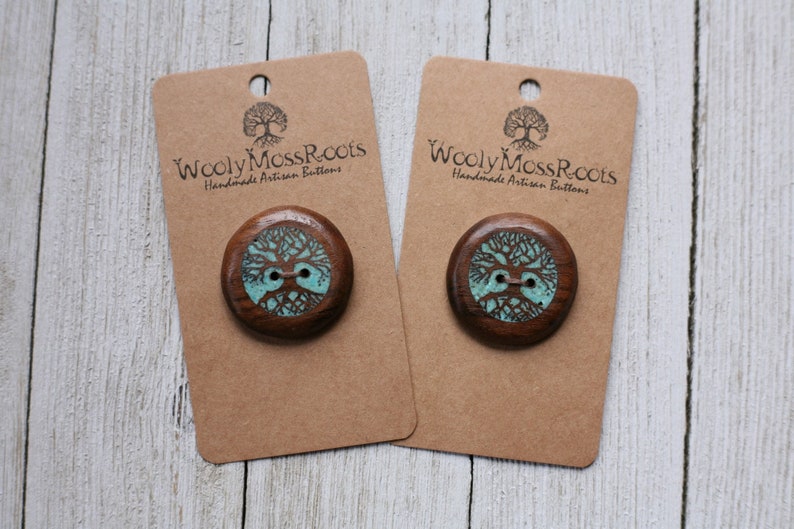 Inlay Turquoise Tree Buttons in Black Walnut 1 & 1/8 image 1